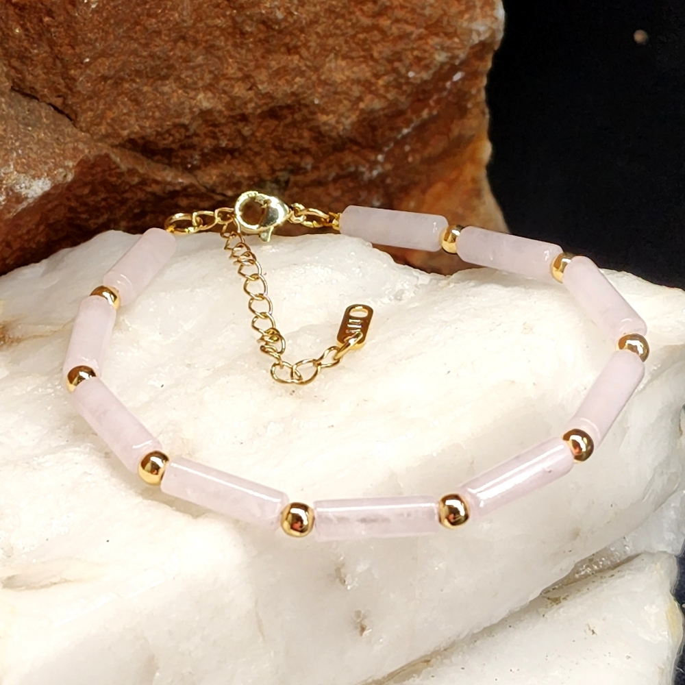 Luxury14 kt Gold Plated Bracelet  Roze Quartz Mounting Quartz